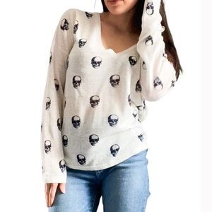 Skull Cashmere Linen Skull Print Sweater Sz XS
